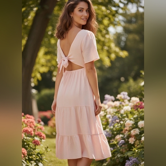 Lulus Dresses & Skirts - Lulus Tied With Love Light Pink Tiered Tie-Back Midi Dress